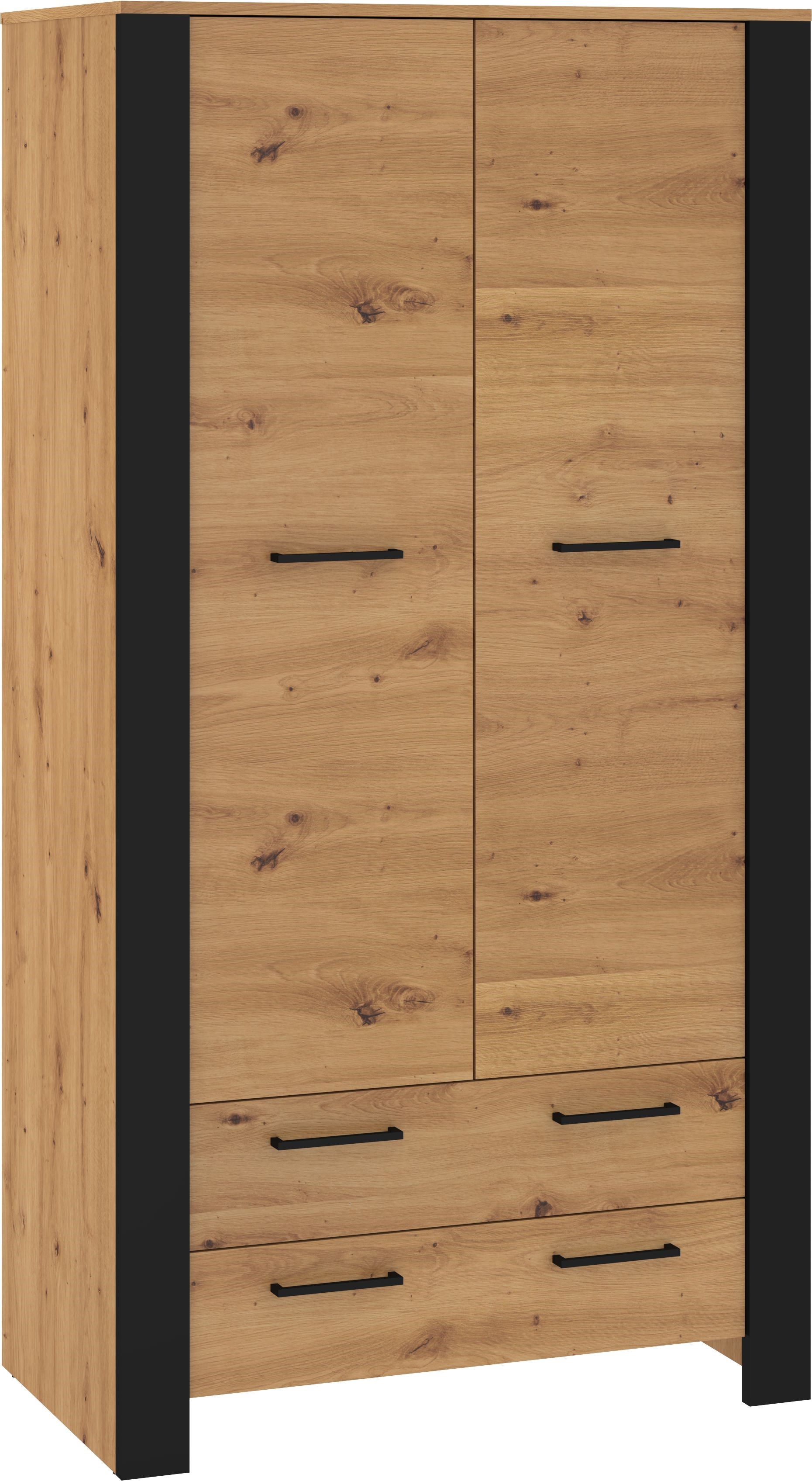 DELIS 12 baldų spinta su stalčiais prieškambariui arba svetainei, dirbtinio ąžuolo juodumo spalvos