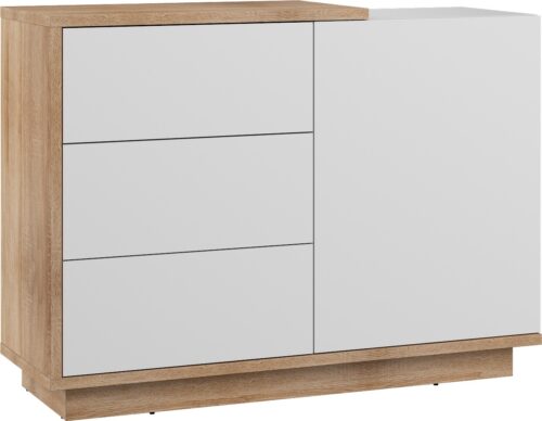 BRITA 04 komoda su durelėmis svetainei, Sonoma ąžuolas, balta, poliruota