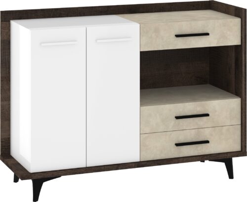 DOX 02 baldai didelė spintelė komoda svetainei, balta granada