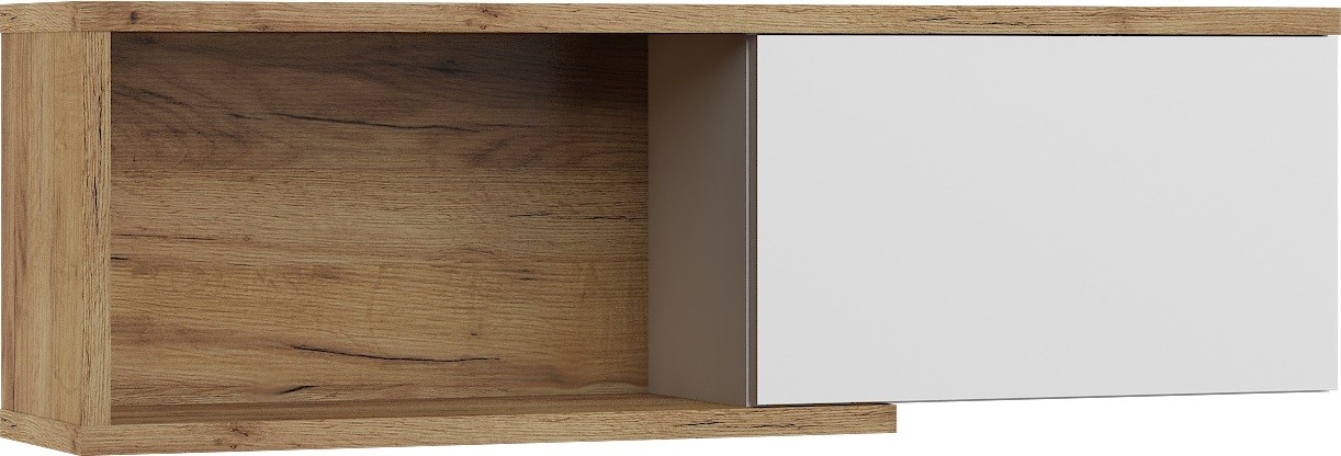 BRITA 24 baldų lentyna, pakabinama spintelė svetainei, ąžuolas, aukso spalvos, balta, blizgi