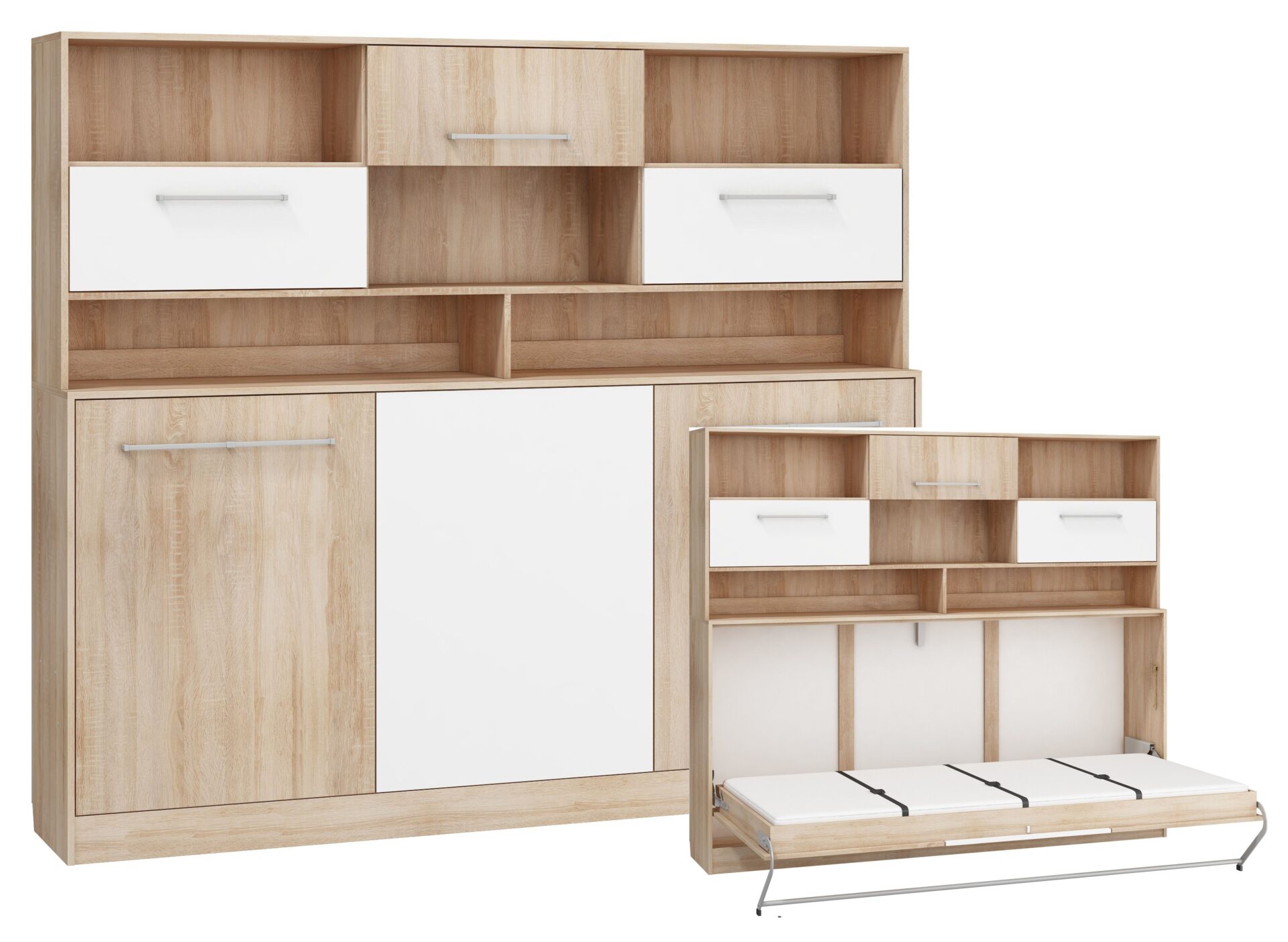 Sulankstoma sieninė lova 90x200 ERGO + pagrindas, Sonoma ąžuolo balta spalva - Paveikslėlis 7