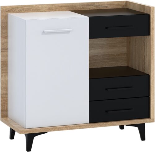 DOX 01 baldai, spintelė, komoda, Sonoma ąžuolas, balta, juoda