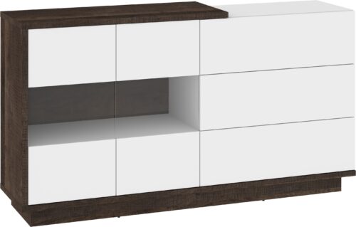 BRITA 10 baldų didelė vitrina komoda, grange ąžuolas, baltas, blizgus