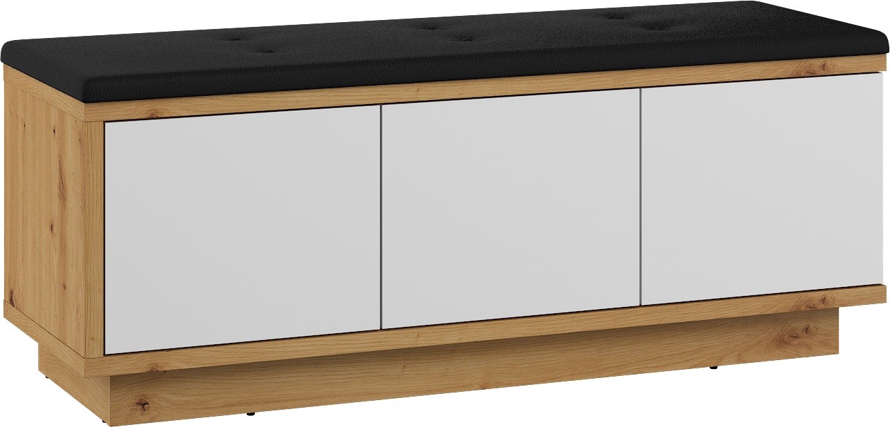 BRITA 02 prieškambario spintelė su sėdyne, ąžuolo dirbiniai, balta blizgi spalva