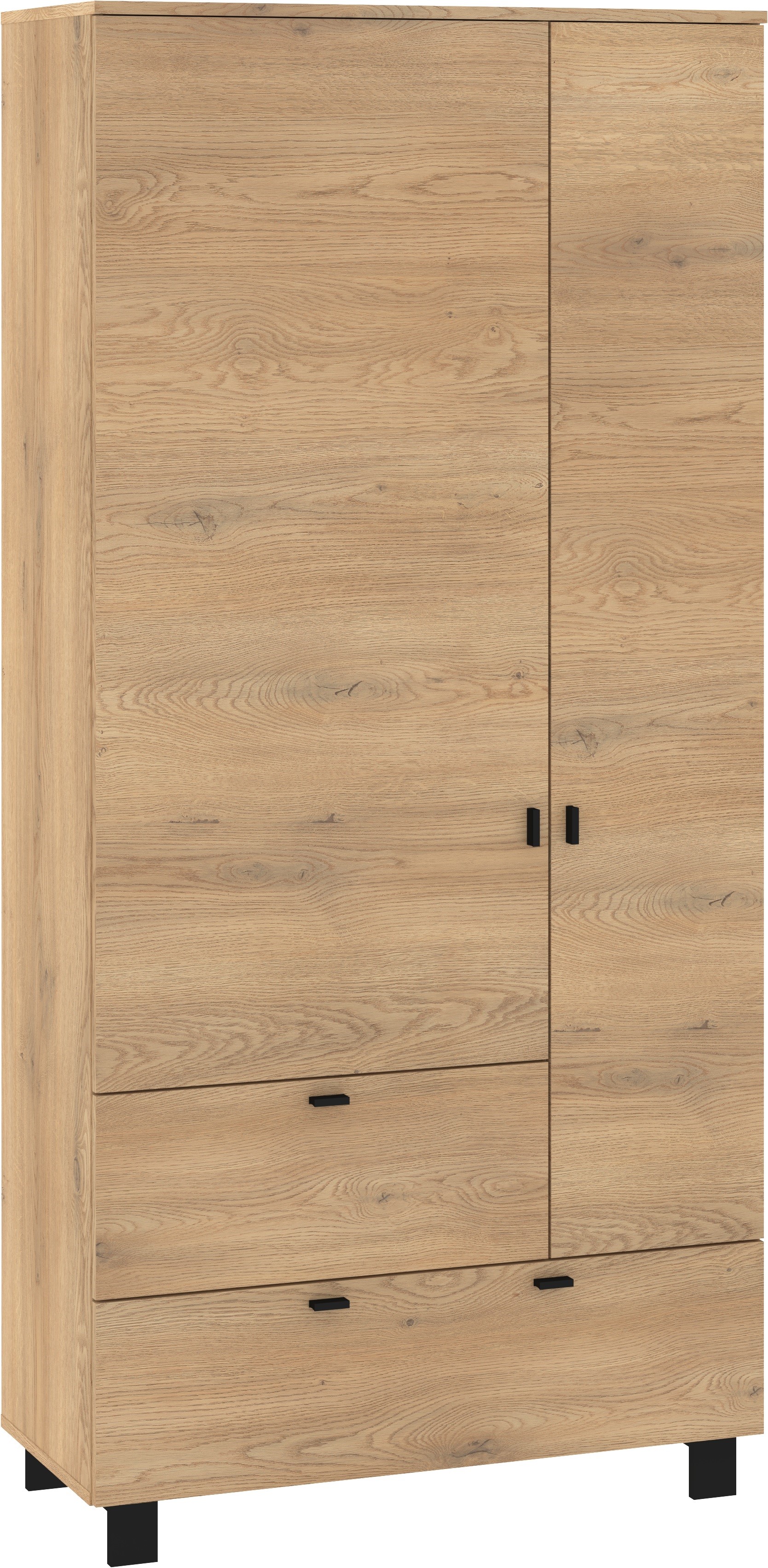 GAVES 14 baldų spinta su strypu ir lentynomis prieškambariui, kremonos ąžuolas, juoda