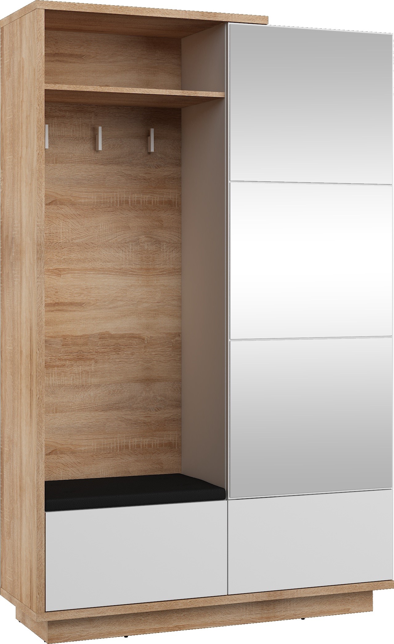 BRITA 16 baldų prieškambario spinta su sėdyne, Sonoma ąžuolas, balta blizgi spalva