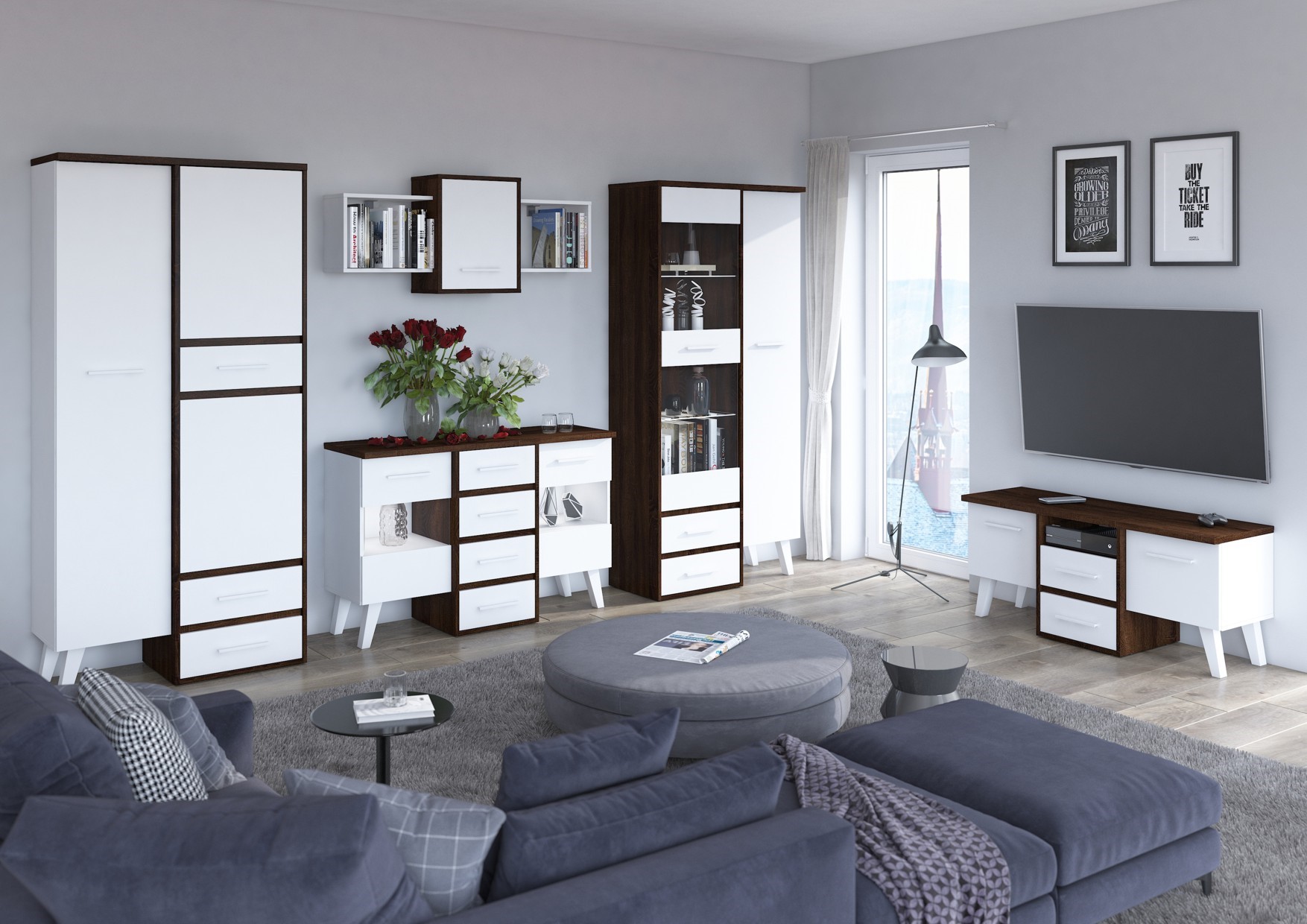 NORSID baldai #5 svetainės komplektas su sienine spintele