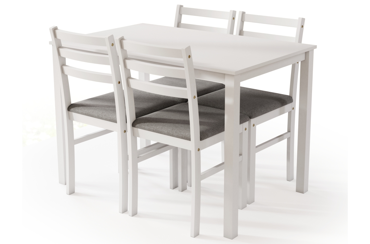 TORINO stalas + 4 kėdės, baltas/šviesiai pilkas komplektas (audinys „Sawana 21“) - MEDINIS VIRTUVĖS/VALGOMOJO KOMPLEKTAS