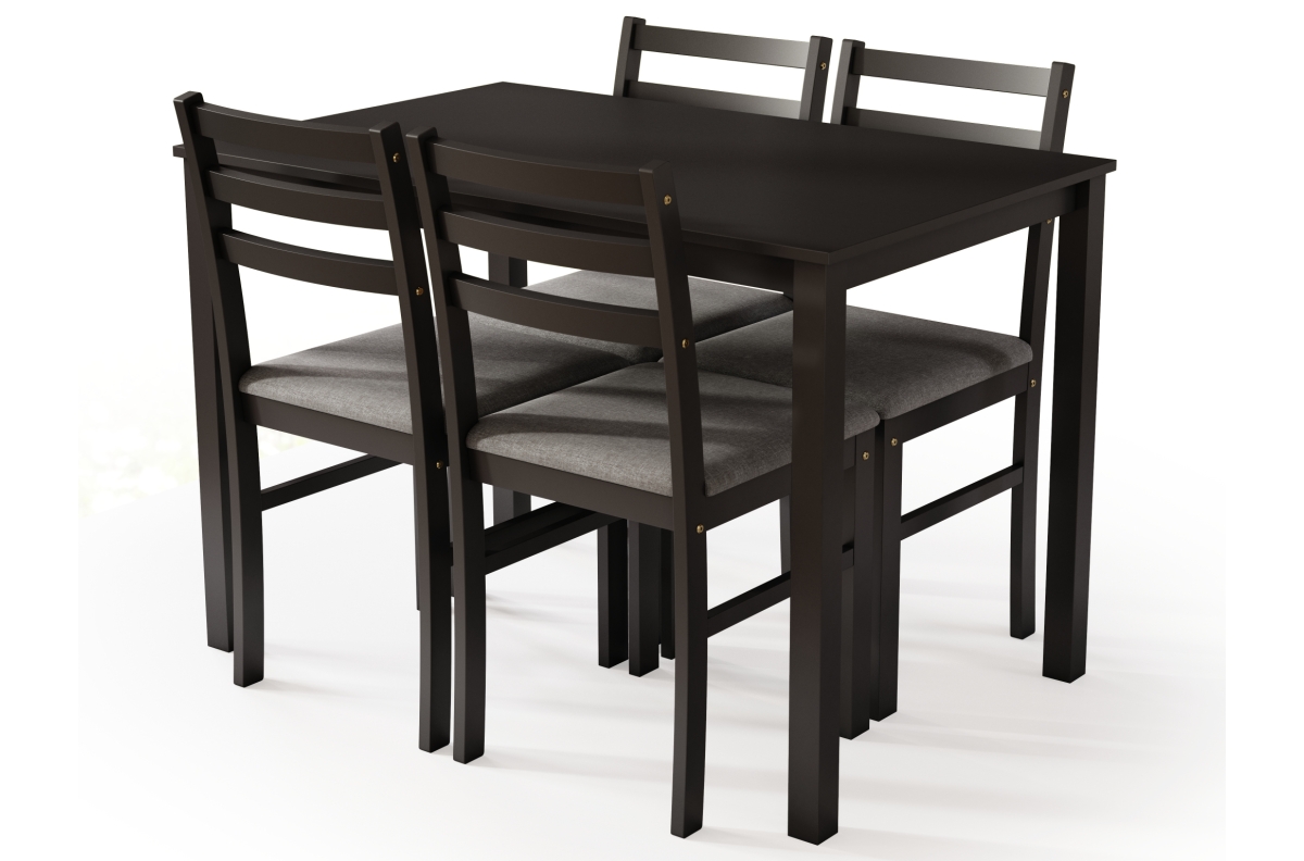 TORINO stalas + 4 kėdės, juodas/šviesiai pilkas komplektas (audinys „Sawana 21“) - MEDINIS VIRTUVĖS/VALGOMOJO BALDŲ KOMPLEKTAS