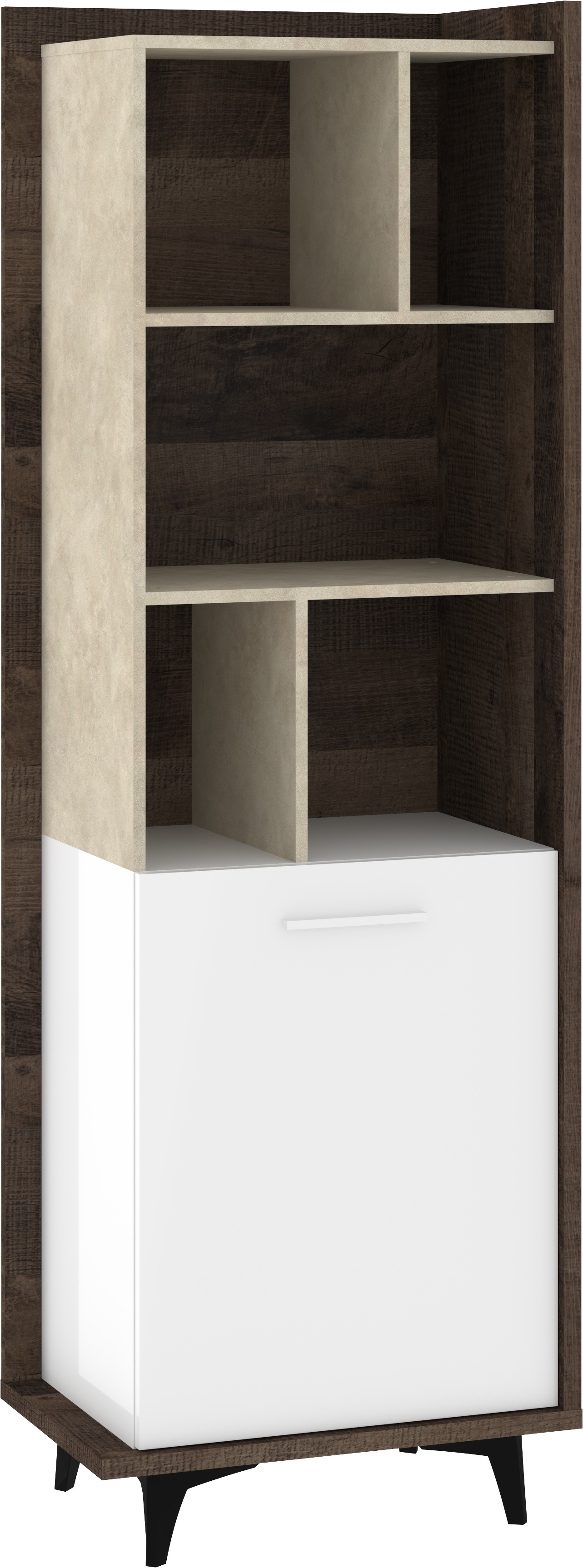 DOX 06 baldų knygų lentyna su lentynomis ir durelėmis, Grange ąžuolas, balta Granada