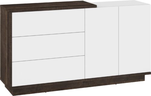 BRITA 07 didelė komoda su durelėmis, pagaminta iš ąžuolo medienos (grange), blizgios baltos spalvos