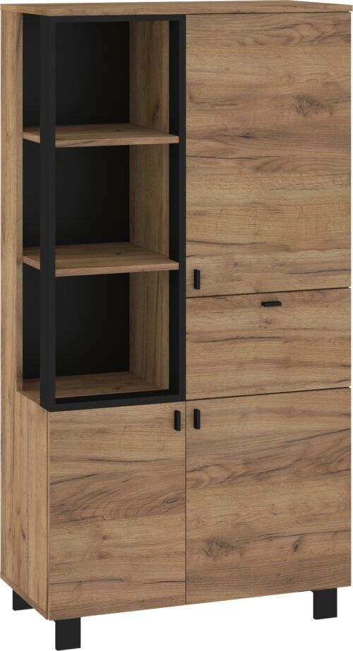 GAVES 09 baldai, palėpės lentynų spintelė svetainei, ąžuolo dirbiniai, auksinė, juoda