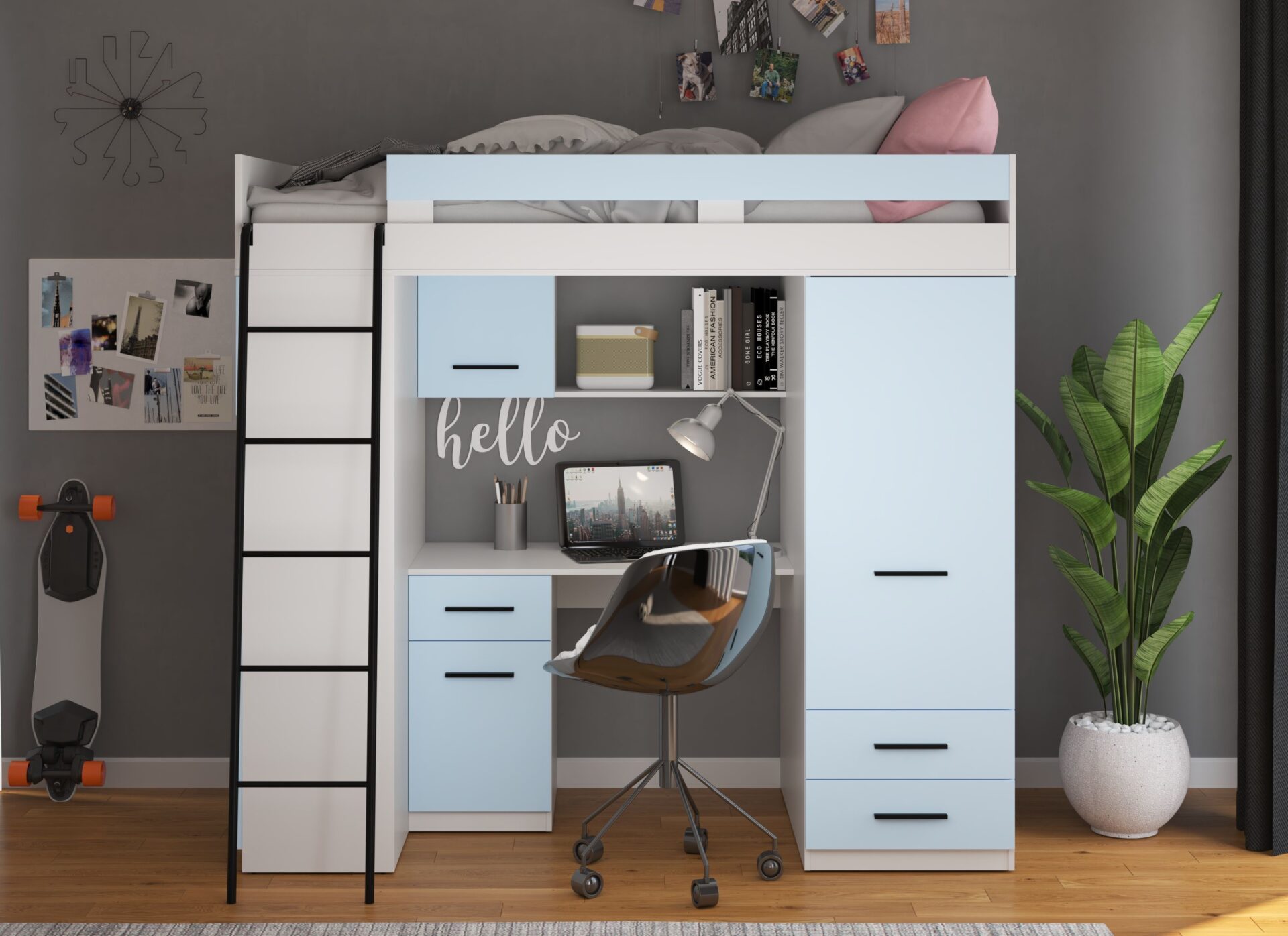 VELVE L antresolė be matinės baltos / mėlynos spalvos