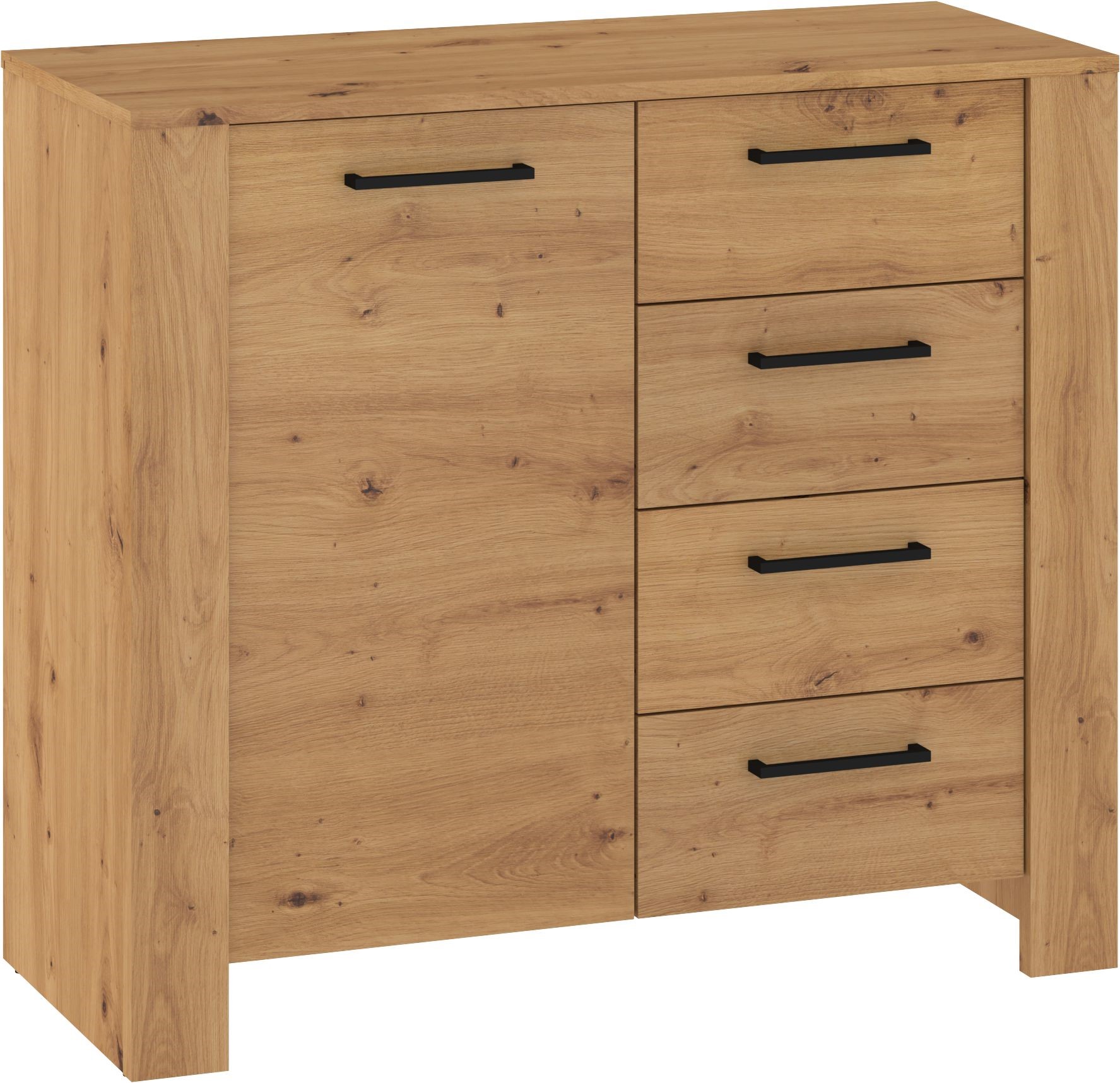 DELIS 02 baldai, komoda su durelėmis ir stalčiais svetainei, ąžuolo dirbiniai