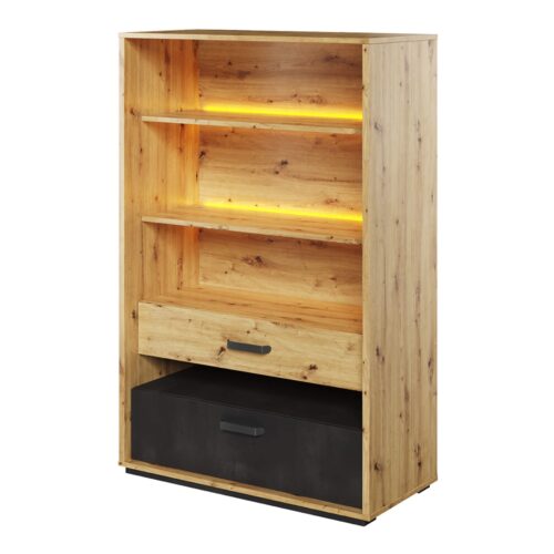 QUBIC QB-06 knygų lentyna, ąžuolo dirbiniai/gelsvai ruda/neapdorotas plienas