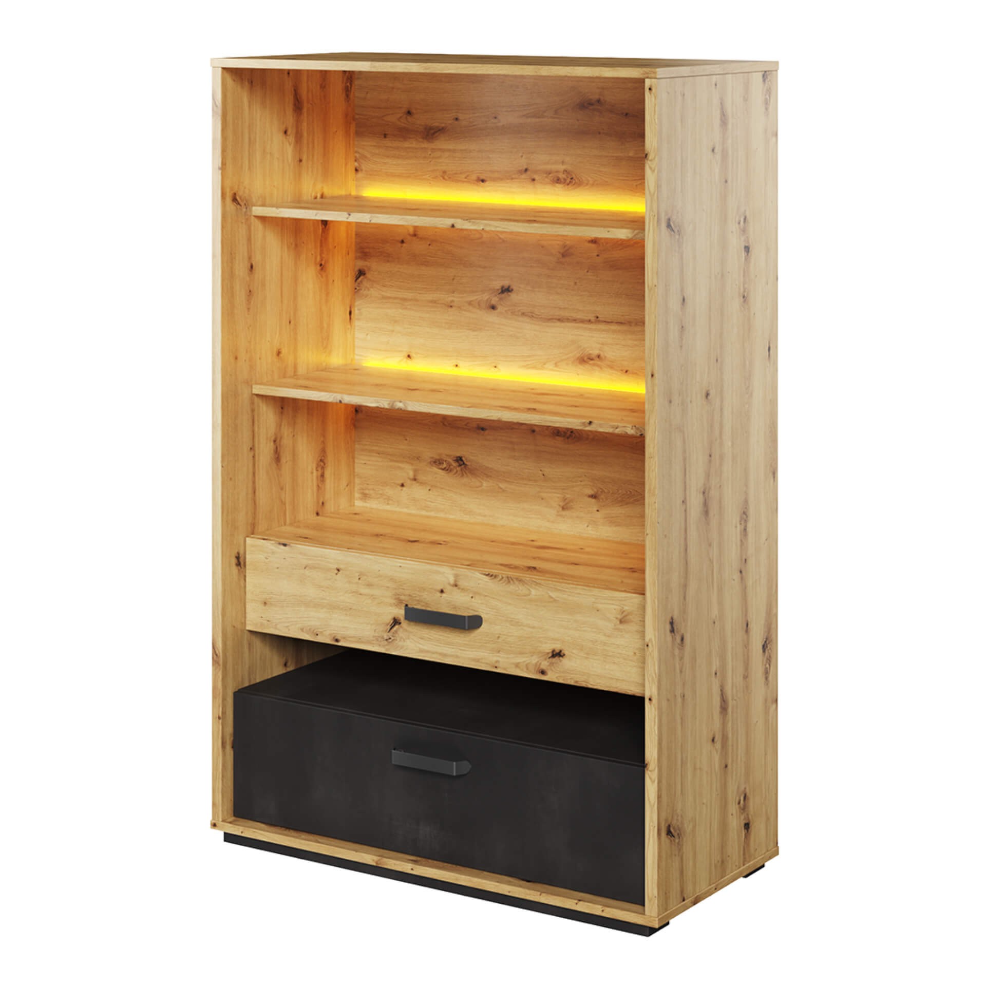 QUBIC QB-06 knygų lentyna, ąžuolo dirbiniai/gelsvai ruda/neapdorotas plienas