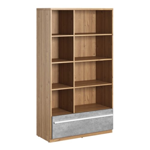 PLANO PN-03 knygų lentyna, ąžuolas „Nash“ / pilka / balta