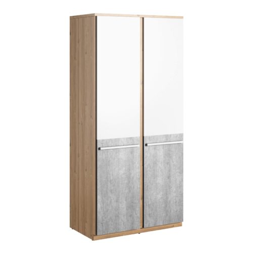 PLANO PN-02 dviejų durų spinta, ąžuolas „Nash“ / pilka / balta