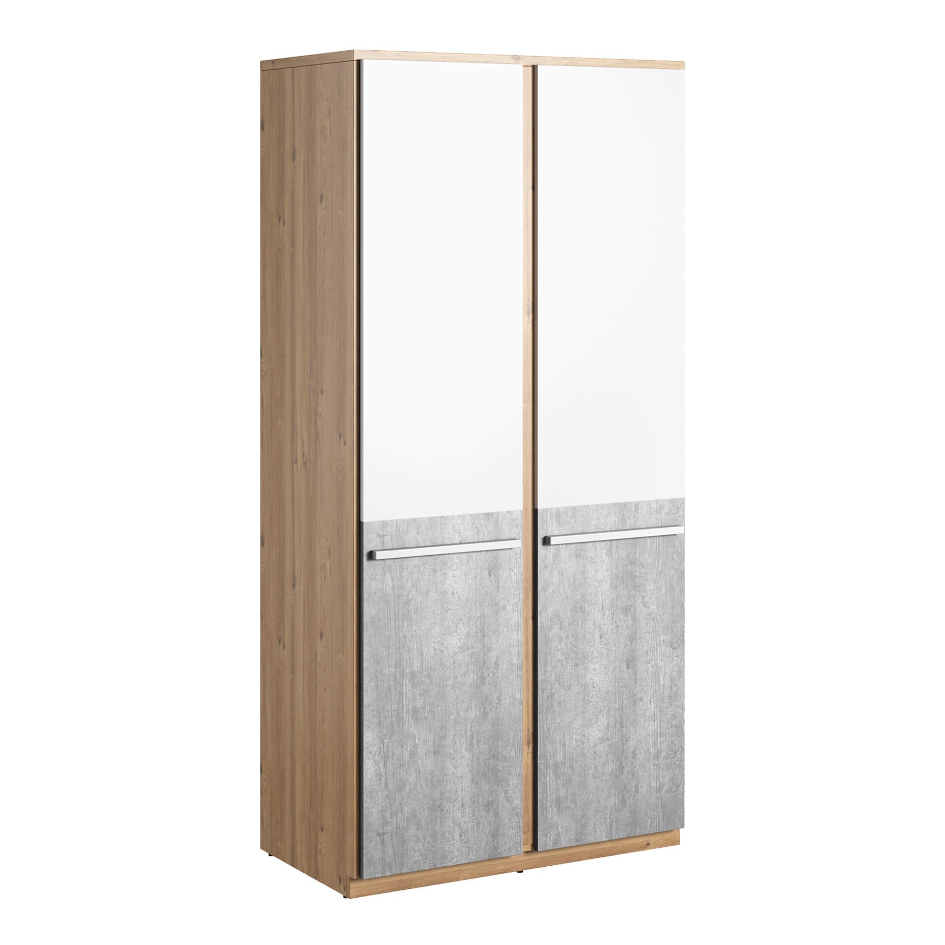 PLANO PN-02 dviejų durų spinta, ąžuolas „Nash“ / pilka / balta