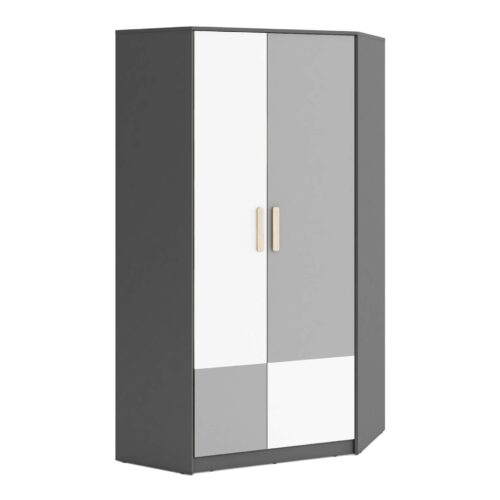 Kampinė spinta POK PO-01 grafito/buko/pilkos/baltos spalvos