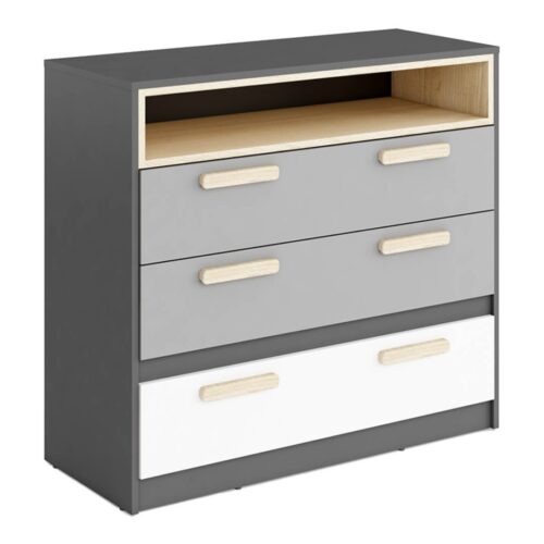 POK PO-08 komoda grafito/buko/pilkos/baltos spalvos