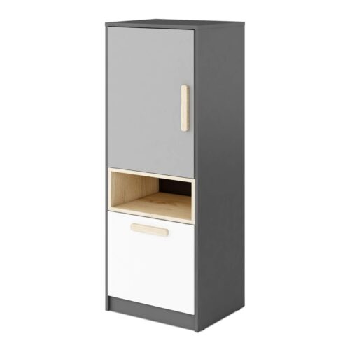 POK PO-07 knygų lentyna grafito/buko/pilkos/baltos spalvos