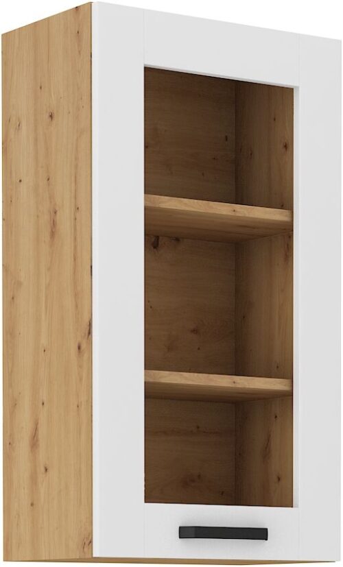 Viršutinė spintelė 40 cm vitrina Luna balta/artisan 40 GS-90 1F