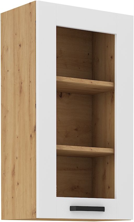 Viršutinė spintelė 40 cm vitrina Luna balta/artisan 40 GS-90 1F