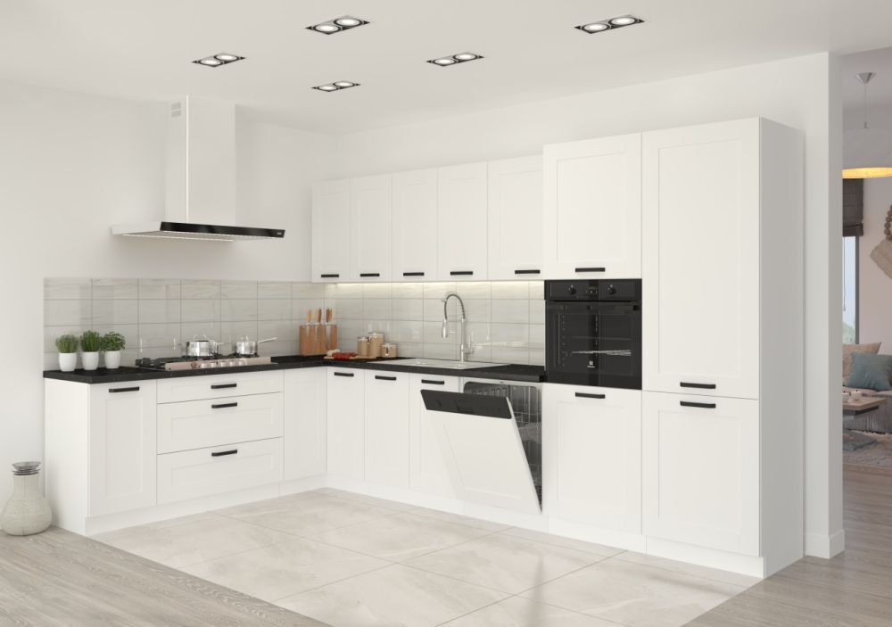 Kampinis virtuvės komplektas, kampinė virtuvė 210/350 cm, balta Luna