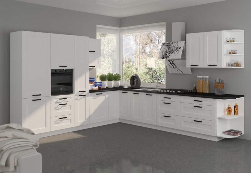 Kampinis virtuvės komplektas, kampinė virtuvė 310/340 cm, balta Luna