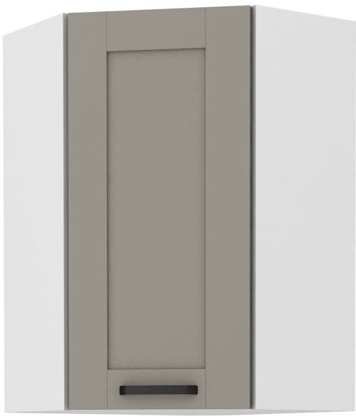 Viršutinė kampinė spintelė 60 cm Luna balta/molio pilka 60×60 GN-90 45 laipsnių 1F
