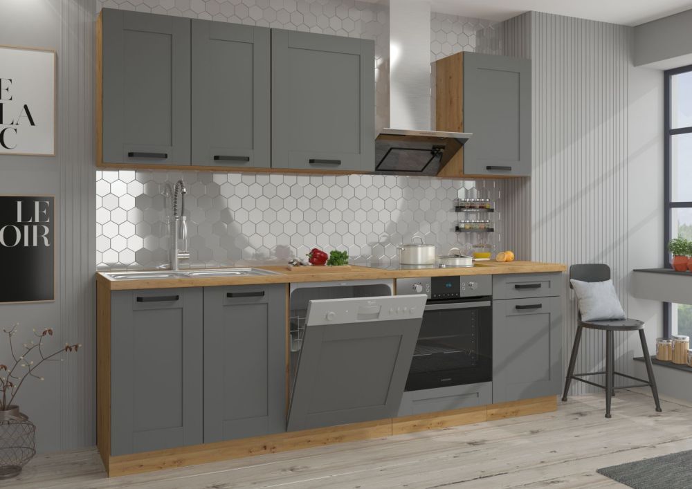 Luna artisan/dulkių pilkumo virtuvės komplektas, virtuvė 250 cm