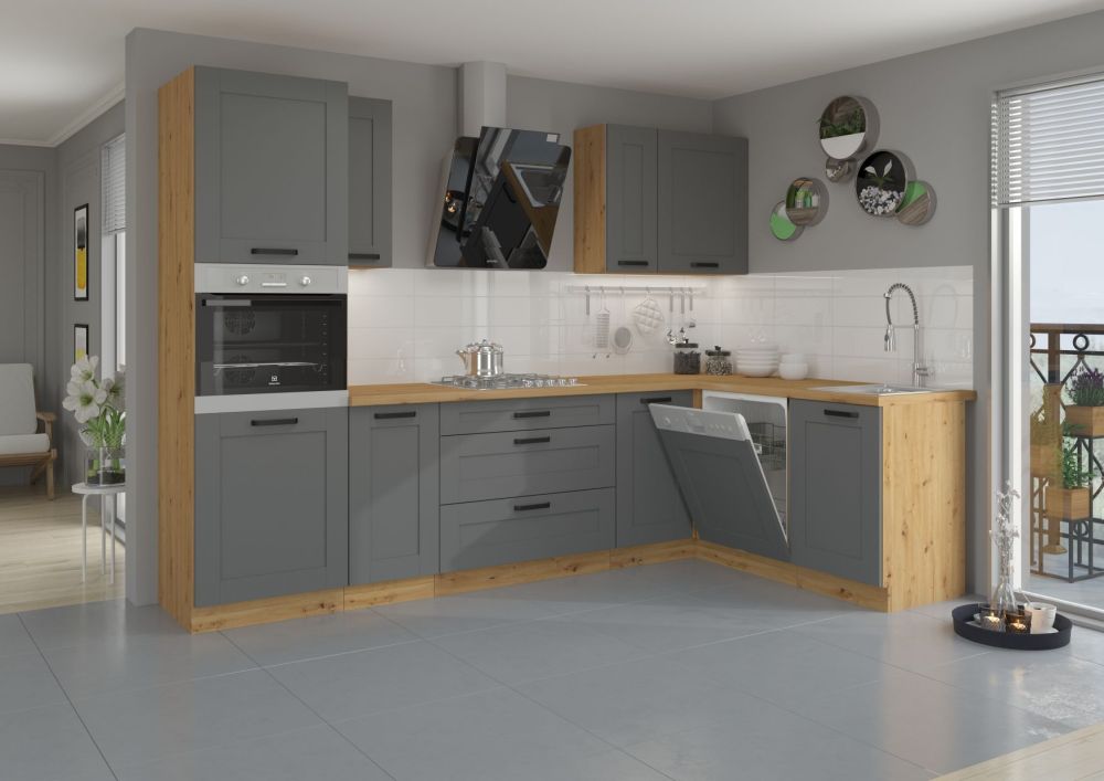 Luna artisan/dulkių pilkumo kampinis virtuvės komplektas, kampinė virtuvė 285/170 cm