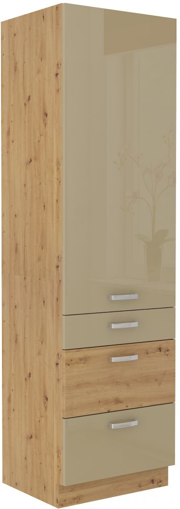 60 cm koloninė spintelė su stalčiais, „Artisan“ kapučino blizgi spalva 60 DKS-210 3S 1F