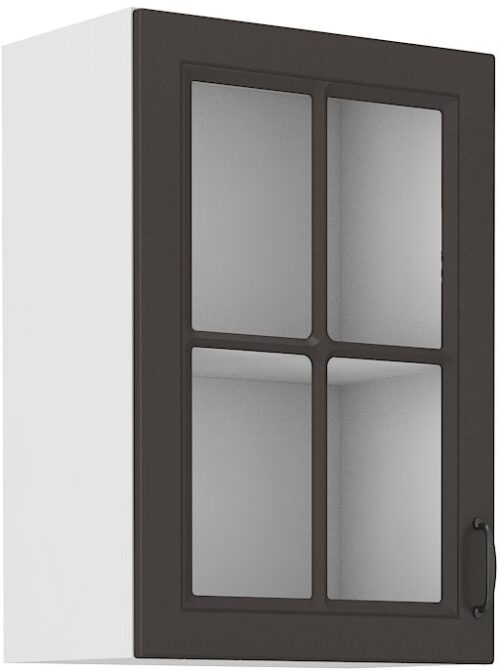 Viršutinė spintelė 40 cm vitrina Stillo balta/grafito spalvos 40 GS-72 1F
