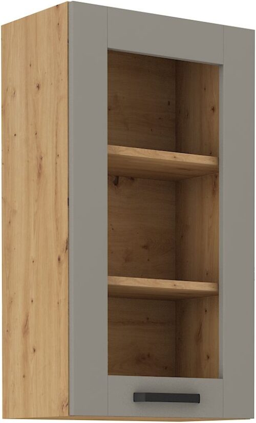 Viršutinė spintelė 40 cm vitrina Luna artisan/molio pilkumo 40 GS-90 1F