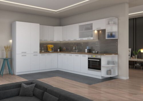 Eko baltas kampinis virtuvės komplektas 250/340 cm