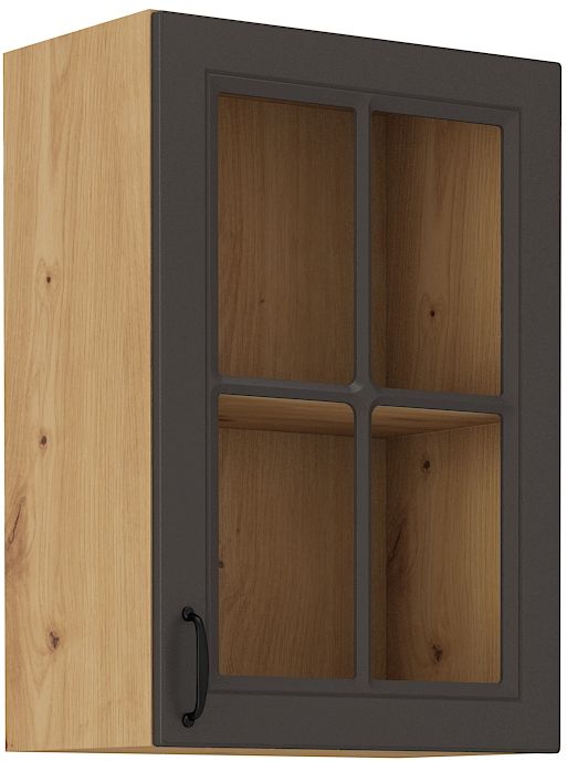 Viršutinė spintelė 40 cm vitrina Stillo artisan/grafito spalvos 40 GS-72 1F