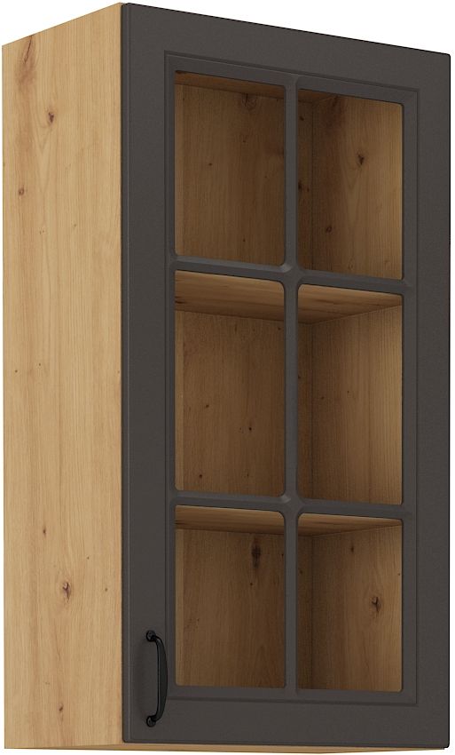 Viršutinė spintelė 40 cm vitrina Stillo artisan/grafito spalvos 40 GS-90 1F