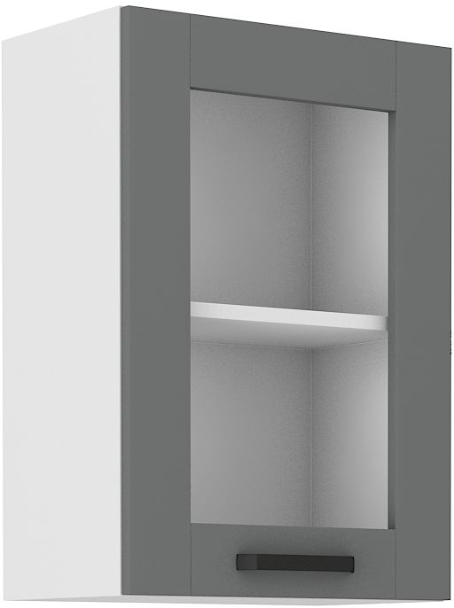 Viršutinė spintelė 40 cm Luna vitrina balta/dulkės pilka 40 GS-72 1F