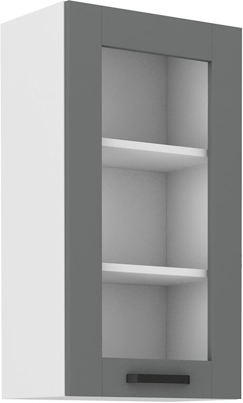 Viršutinė spintelė 40 cm Luna vitrina balta/dulkės pilka 40 GS-90 1F