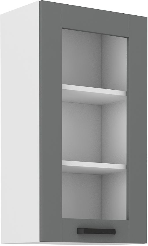 Viršutinė spintelė 40 cm Luna vitrina balta/dulkės pilka 40 GS-90 1F