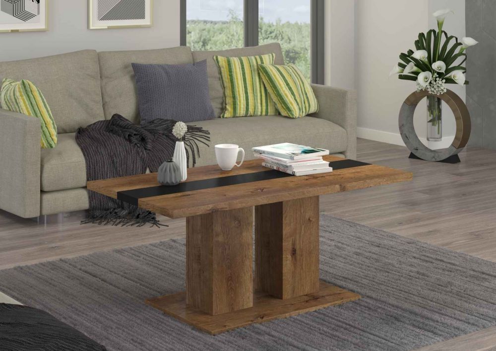 Boston kavos staliukas, ąžuolo Lefkas/matinės juodos spalvos