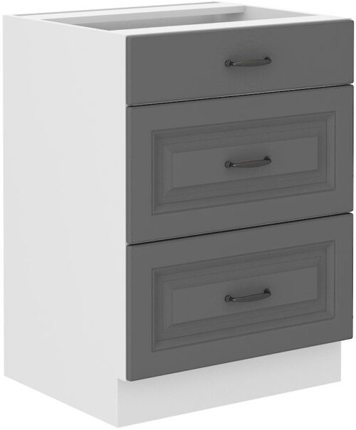 Apatinė spintelė 60 cm su stalčiais Stillo balta/dulkės pilka 60 D 3S BB