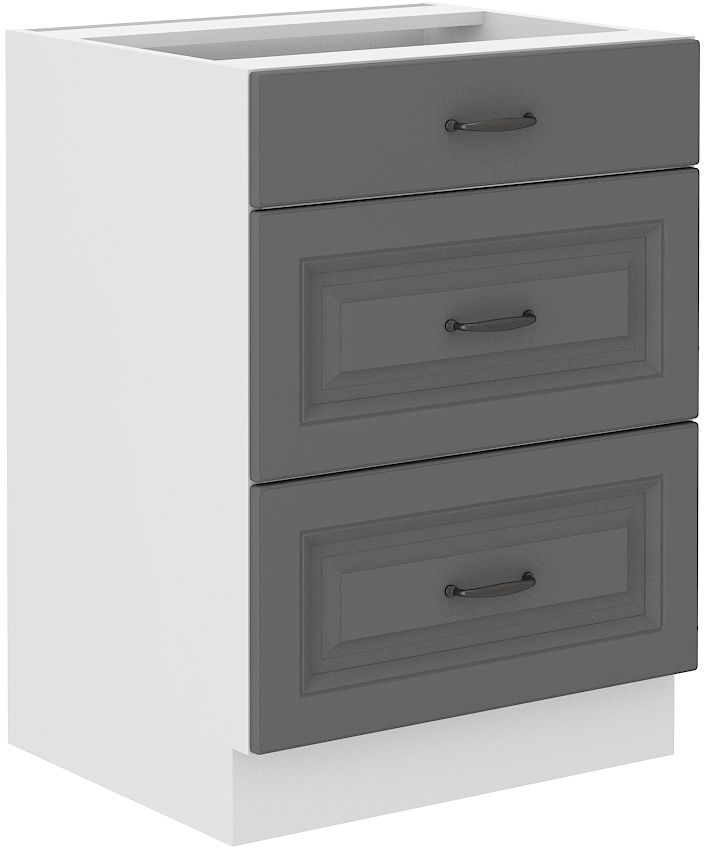 Apatinė spintelė 60 cm su stalčiais Stillo balta/dulkės pilka 60 D 3S BB