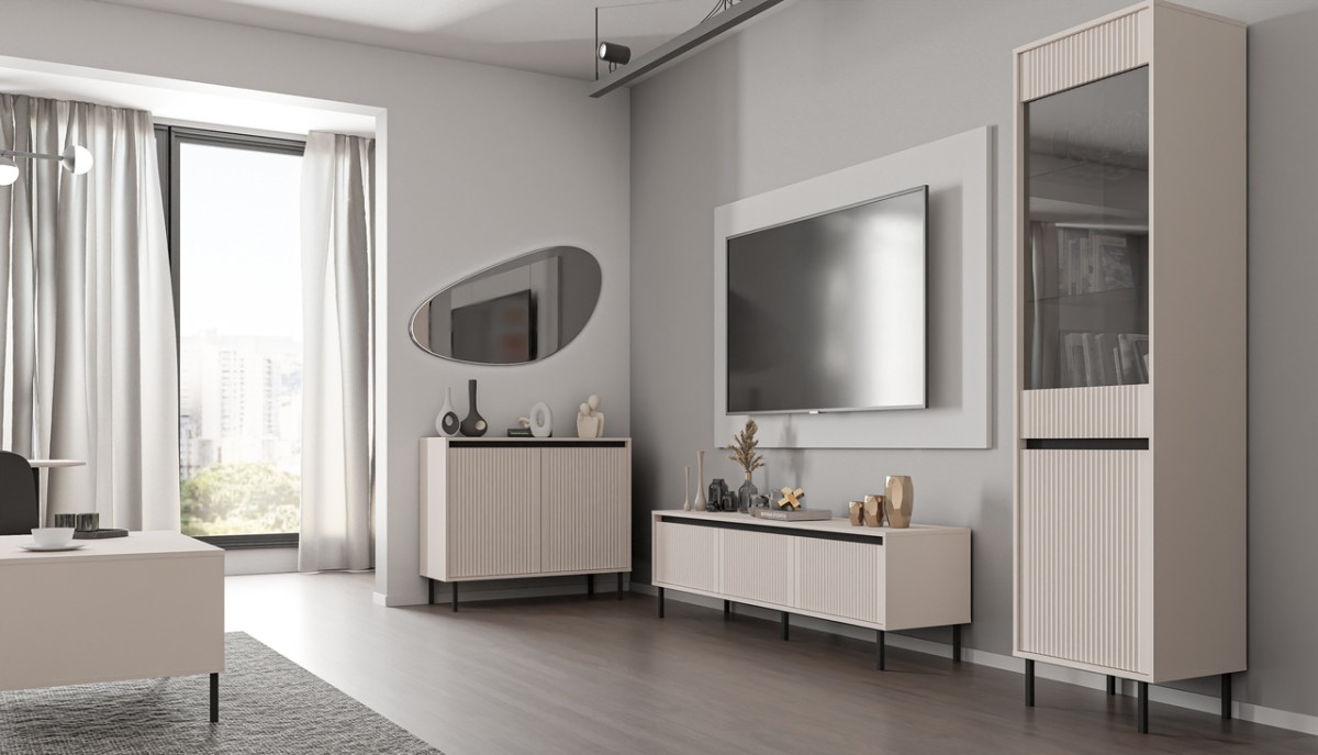 Smėlio spalvos Osakos svetainės sieninė spintelė