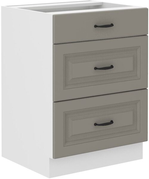 Apatinė spintelė 60 cm su stalčiais Stillo balta/molio pilka 60 D 3S BB