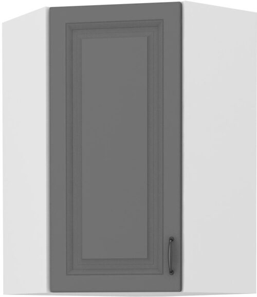 Viršutinė kampinė spintelė 60 cm Stillo balta/dulkės pilka 60×60 GN-90 45 laipsnių 1F