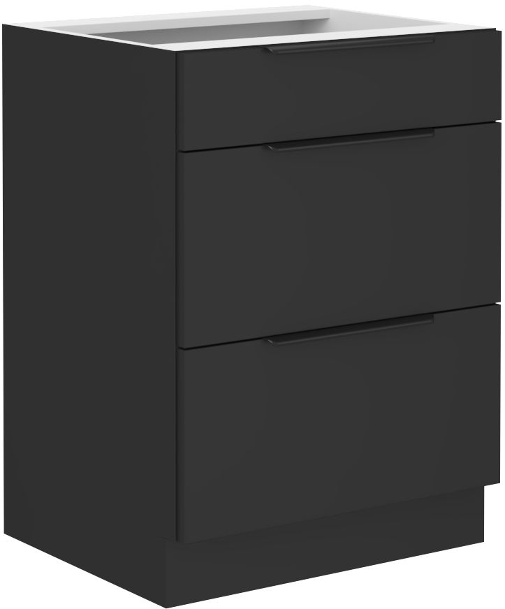 Apatinė spintelė 60 cm su stalčiais Siena juoda matinė 60 D 3S BB