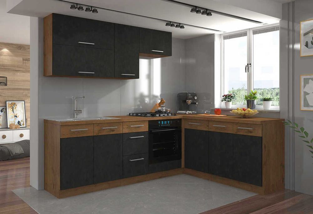 Vigo Tamsus kampinis virtuvės baldų komplektas 240-185 cm